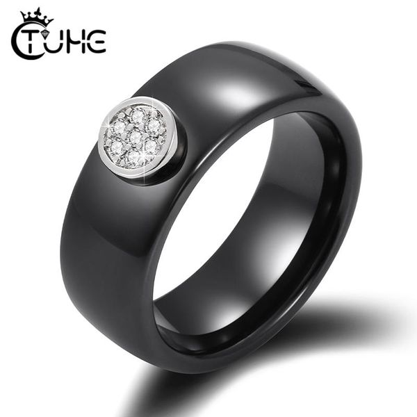 

wedding rings classic black white colorful ring ceramic for women with crystal band width 8/6mm size 6-12 gift men couple, Slivery;golden