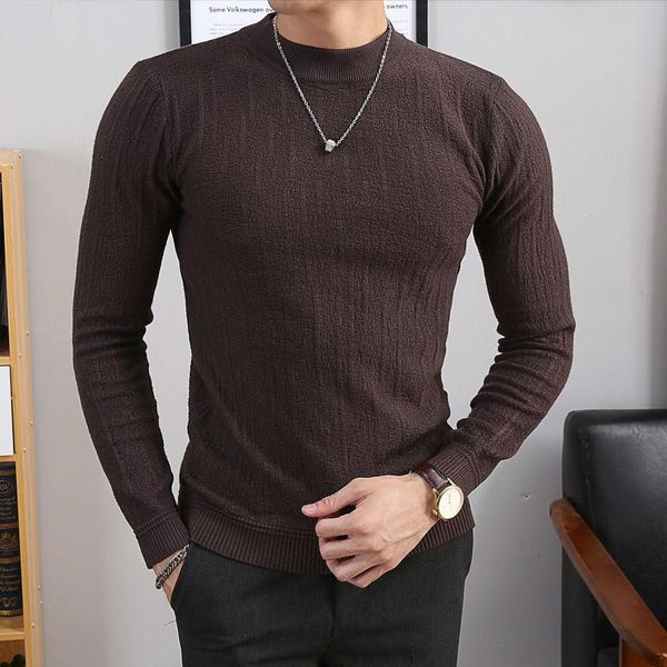 

men's sweaters knit sweater autumn and winter korean version of the slim half turtleneck solid color bottoming, White;black