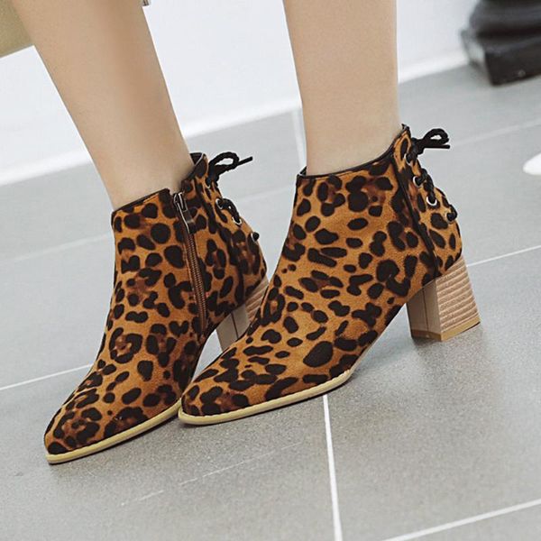 Stiefel Schuhe Frauen 2021 Herbst Winter Casual Booties Leopard Punkt Zipper Knöchel Weibliche Chunky Heels Vintage