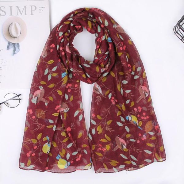 

scarves parisian animal scarf printed with branches and birds, Blue;gray