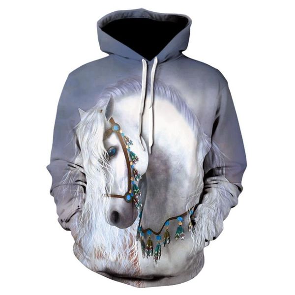 

men's hoodies & sweatshirts white horse printed men 3d brand boy quality pullover fashion tracksuits animal streetwear, Black