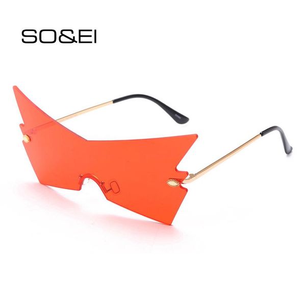 

so&ei fashion oversized one piece cat eye sunglasses women vintage rimless clear ocean lens eyewear men big shades sun glasses, White;black