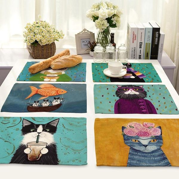 

mats & pads 42x32cm placemat for dining table cute cat cartoon animal creative printed heat-resistant kitchen accessories