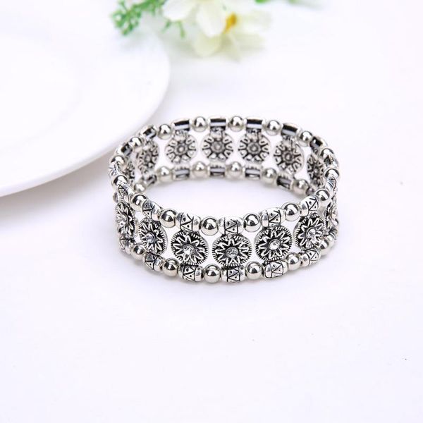 

charm bracelets ethnic bohemian elastic carved crystal bangle gypsy tribal chic alloy coin bracelet jewelry xin-, Golden;silver