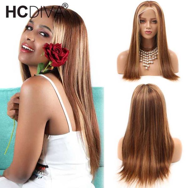 

middle part lace wig 4/27 ombre front straight human hair 13x1 brazilian remy pre plucked with baby wigs, Black;brown