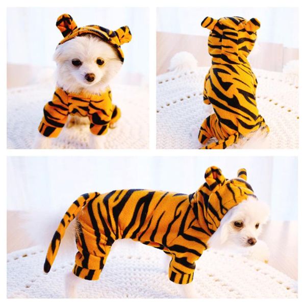 Hundebekleidung Baumwolle Winter Haustier Tiger Cosplay Kleidung Tigerförmige Jacke Chichuchu Welpen Outfit Mantel XS-XL