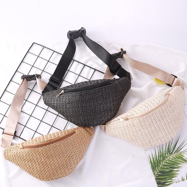 

summer european and american casual hand-woven straw weave mini waist bag diagonal shoulder chest bags