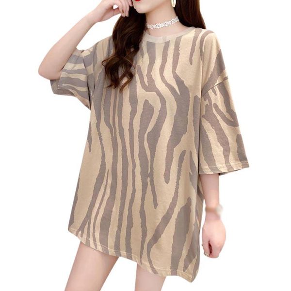 

arrival short-sleeved t-shirt women's spring and summer korean version of zebra print loose round neck casual women's, White