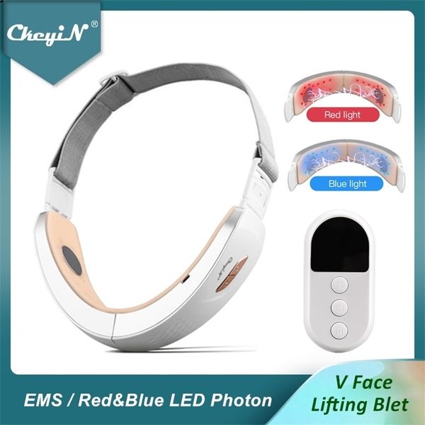 CkeyiN Mento V-Line Up Lift Belt Machine LED blu Pon Therapy EMS Face Lifting Dimagrante Vibrazione Massaggiatore Doppio riduttore 220216
