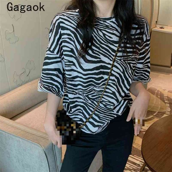 

women streetwear t-shirt summer tee o-neck zebra pattern short loose casual harajuku chic wild pullover 210531, White