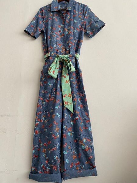 

women's jumpsuits & rompers elfstyle ladies lapel floral printed jumpsuit with short sleeve waist ties - women casual printing playsuit, Black;white