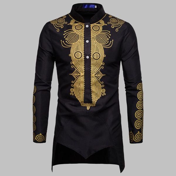 

men's casual shirts mid-east muslim long robe african men floral print black sleeve shirt button plus size dubai dashiki man, White;black