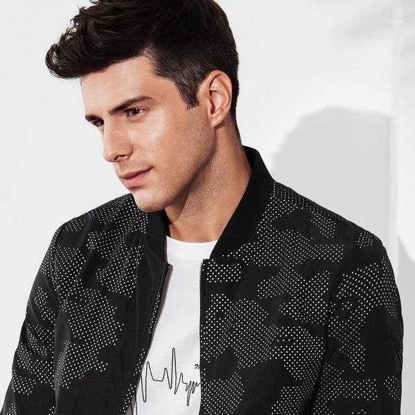 

qzhihe men's jacket thin section baseball collar black and white camouflage bomber casual clothes1, Black;brown