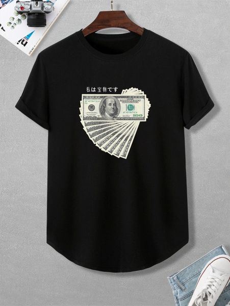 

men japanese letter & dollars print tee 47tc#, White;black