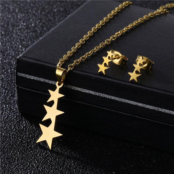 

earrings & necklace stainless steel jewelry sets for women star pendant meteors earring 2 piece clavicle chain gifts, Silver