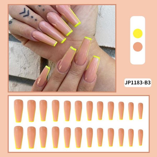 

false nails 24pcs trapezoid fake nail patch glue type removable long paragraph fashion manicure save time ne, Red;gold