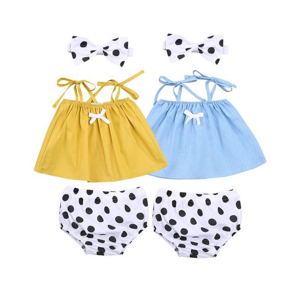 

0-3y cute infant baby girl clothes sets strapless tank polka dot printed shorts headband 3pcs clothing set, White