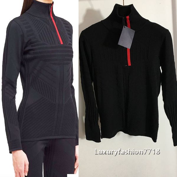 

women's sweaters high end fashion woman's clothing brand half zipper collar long sleeve letter thin elastic knitting sweater wz04, White;black