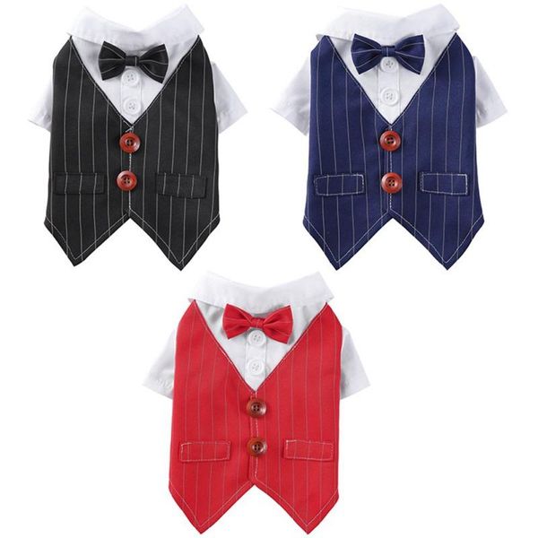 

dog apparel pet clothes formal white gentleman puppy shirts double bow tie vest dogs wedding party costumes pets supplies