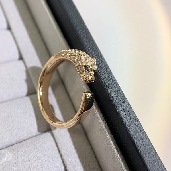 Top C marca pura 925 jóias de prata esterlina para mulheres pantera anéis diamante rosa ouro olhos verdes jóias de casamento noivado marca de luxo unisex anel leopardo