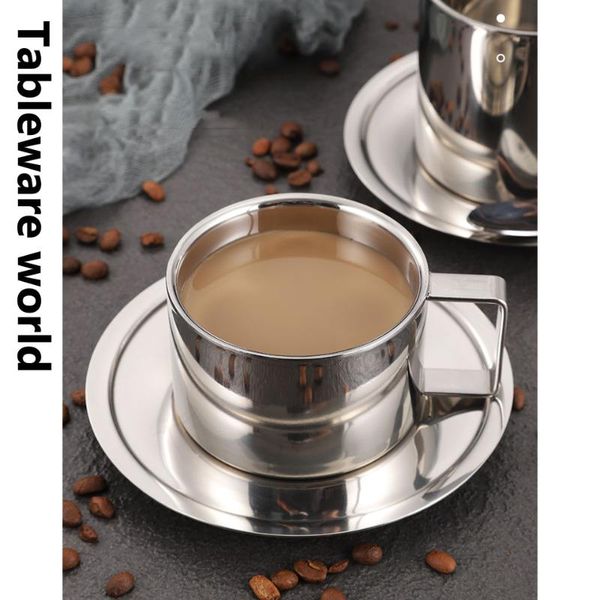 

mugs european style 304 stainless steel coffee cup set with saucer and spoon double insulation afternoon tea flower milk
