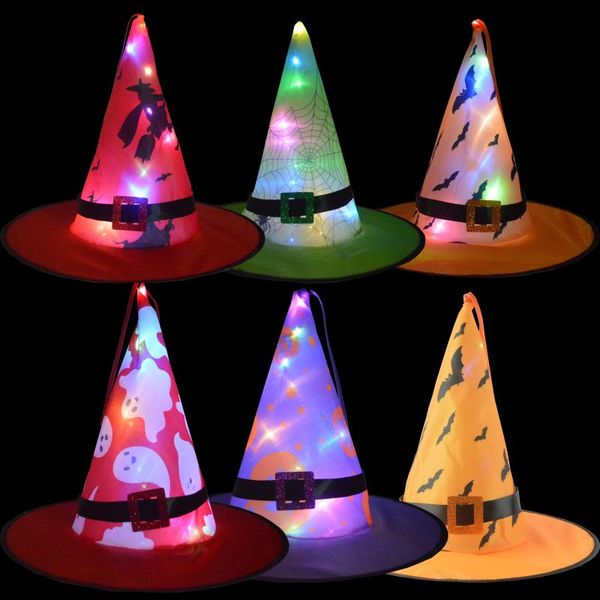 

party hats halloween witch hat with light, festival cosplay costume horror atmosphere glowing decoration