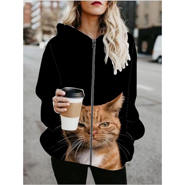 

wolf 3d printing zipper hoodied& sweatshirts jacket sports fall & winter regular coat loose active streetwear long sleeve print going out, Black