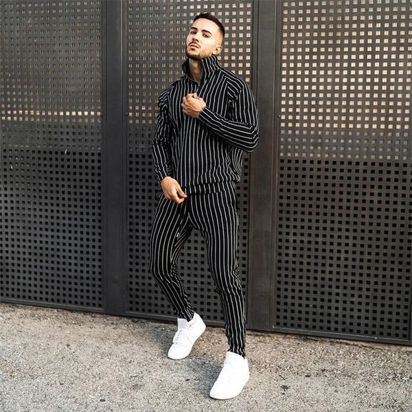 

striped suit spring and autumn men tracksuit sportswear jogging clothes fashion street clothing sets  3xl, Gray