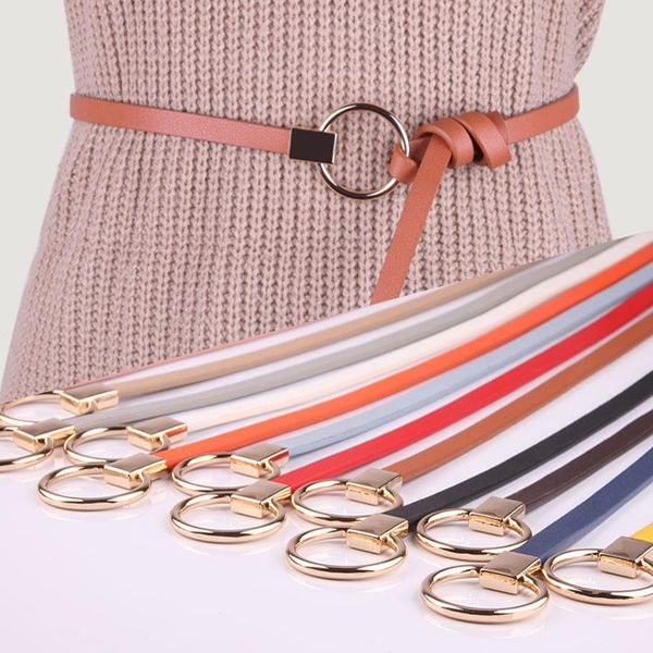 

belts woman fashion small round buckle belt thin dress sweater chain decorative waist knotted ring wild, Black;brown