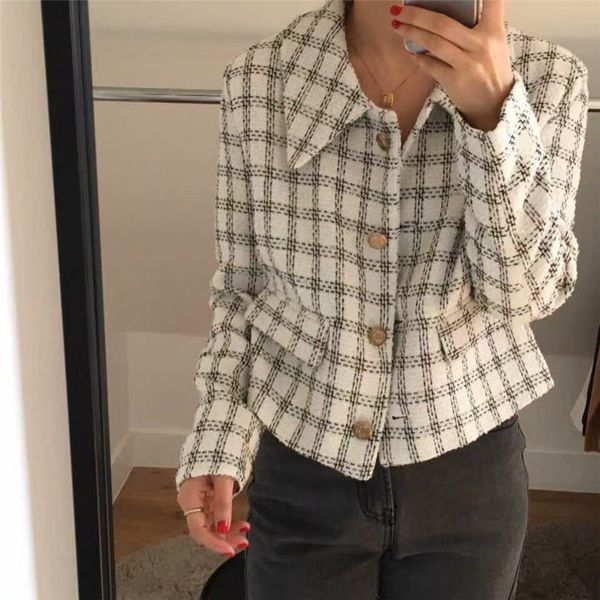 

suit feminine plaid stylish women all match loose office ladies chic casual vintage autumn short blazers, White;black
