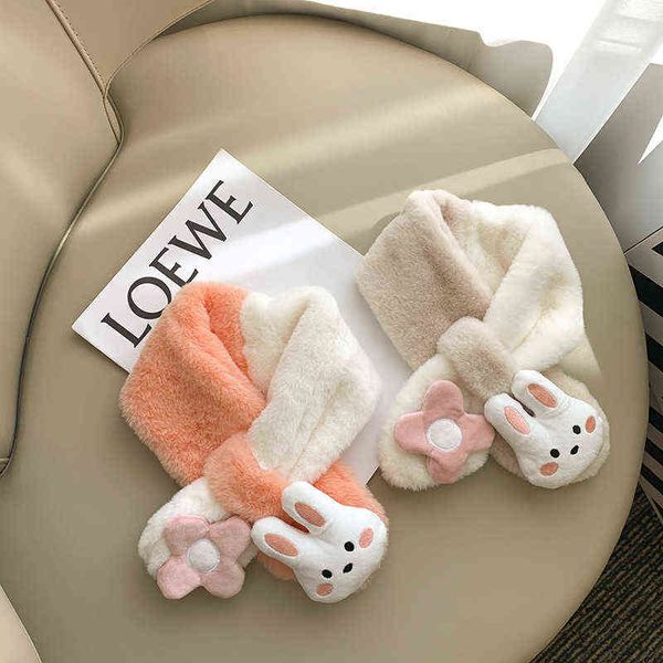 

scarves korean flower children's imitation rabbit hair long boys' girls' scarf warm bib in autumn and winter, Blue;gray