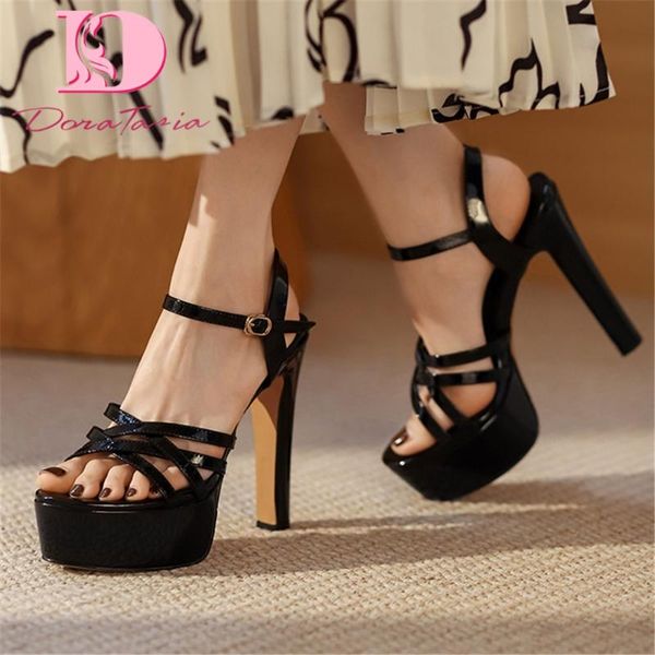 

sandals doratasia genuine leather luxury women's 2021 summer platform spike heels elegant shoes woman, Black