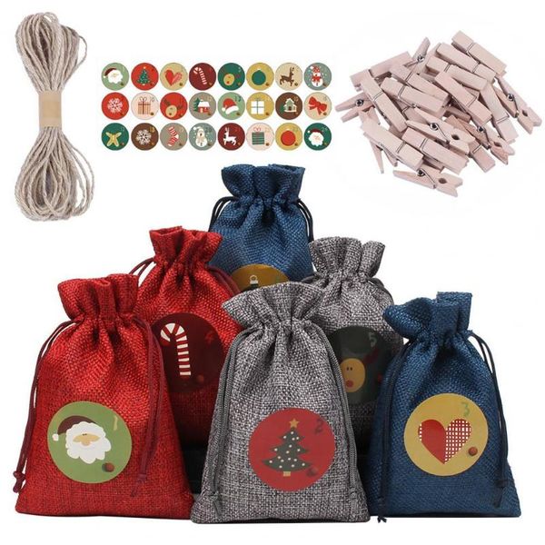 

christmas decorations 1 set drawstring gift bag style fabric multi-use decorative pouch for home