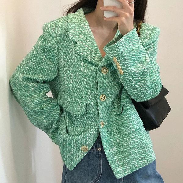 

women's jackets elegant vintage tweed short coat for women notched collar long sleeve autumn 2021 woman jacket korean chic loose mujer, Black;brown