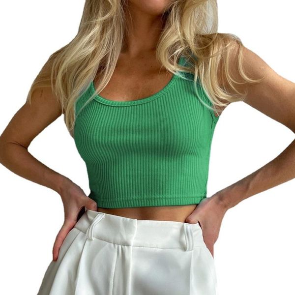 

women's tanks & camis fashion knitted tank women bottoming cropped shirt sleeveless o-neck slim crop solid color short black green, White