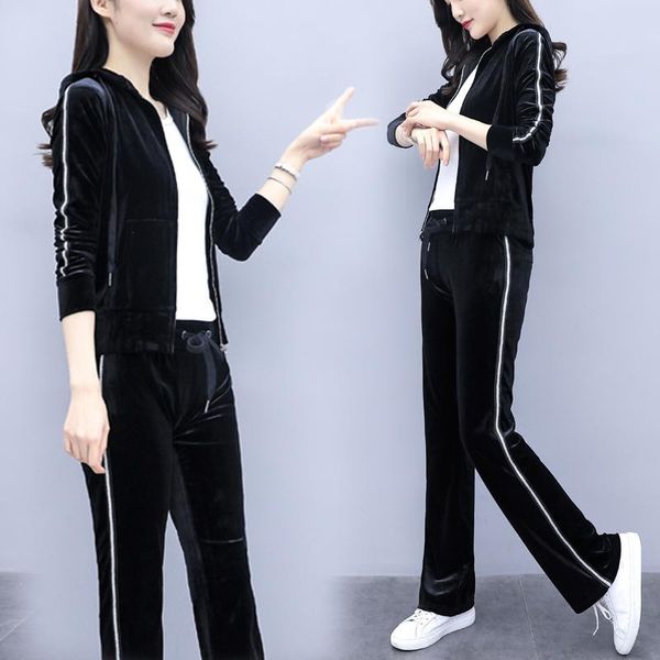 

two piece dress gold velvet women 2 set and pants casual tracksuit women's tracksuits ensemble femme survetement, White