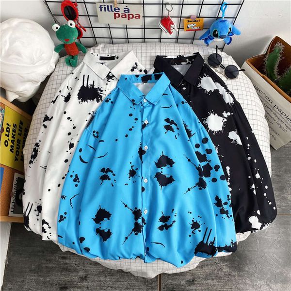 

men's casual shirts shirtcec super korean long sleeve shirt ins harajuku tie dye hairstylist casual loose fashion brand coat 1srz, White;black