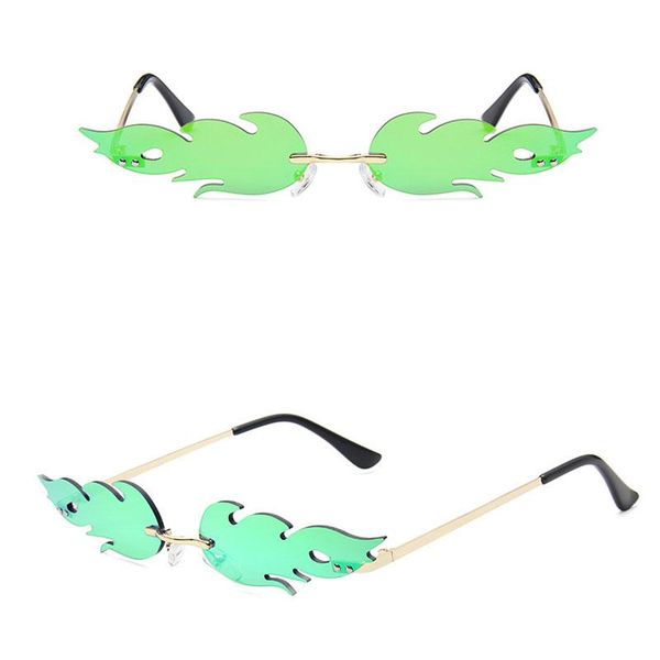 

outdoor eyewear 2021 luxury fashion fire flame sunglasses women men rimless wave sun glasses metal shades for vintage mirror