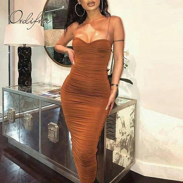 

casual dresses ordi2021 summer women party dress spaghetti strap night club wear bodycon long slip, Black;gray