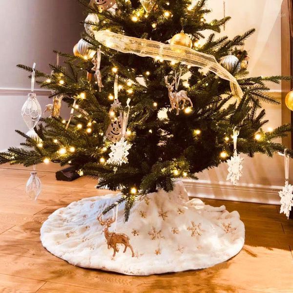

christmas decorations tree skirts faux fur white plush golden silver snowflake mat skirt xmas year party