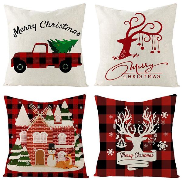 

cushion/decorative pillow christmas elk red plaid cushion cover 45 xmas merry printed linen decorative pillows sofa home decoration pillowca