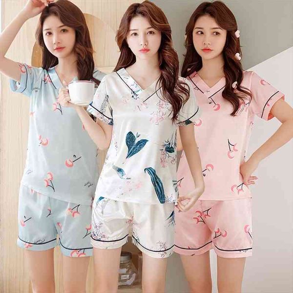 

summer short sleeve womens sleepwears v neck silk satin pajama sets plus size shorts sleepwear pyjama homewear pijama mujer clothes, Black;red