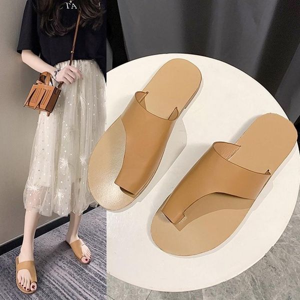

slippers summer women sandals fashion female pu leather rubber soles outdoor flip flops beach slides bunion corrector flat shoes, Black