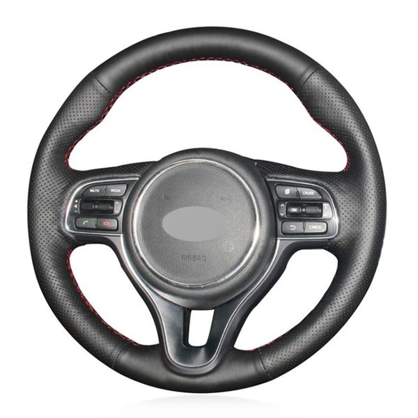 

steering wheel covers black artificial leather hand-stitched no-slip car cover for kia k5 optima sportage kx5 niro 2021-2021