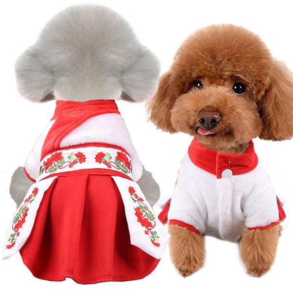 

cat costumes chinese year dog clothes winter spring festival pet skirt wearing decorative outfit supplies for small breed ghs99