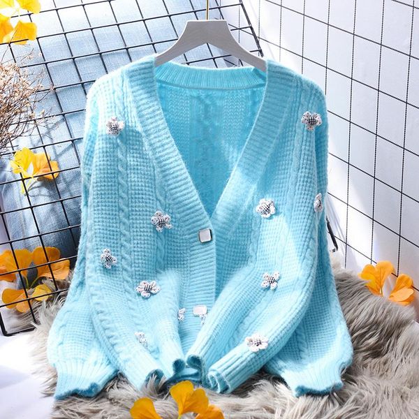 

women's knits & tees 20 off] blue fresh anti-aging sweater coat loose 2021 autumn korean style cardigan, White