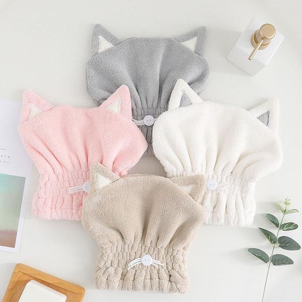 

towel cartoon cat ear coral fleece dry hair cap cute thick super absorbent