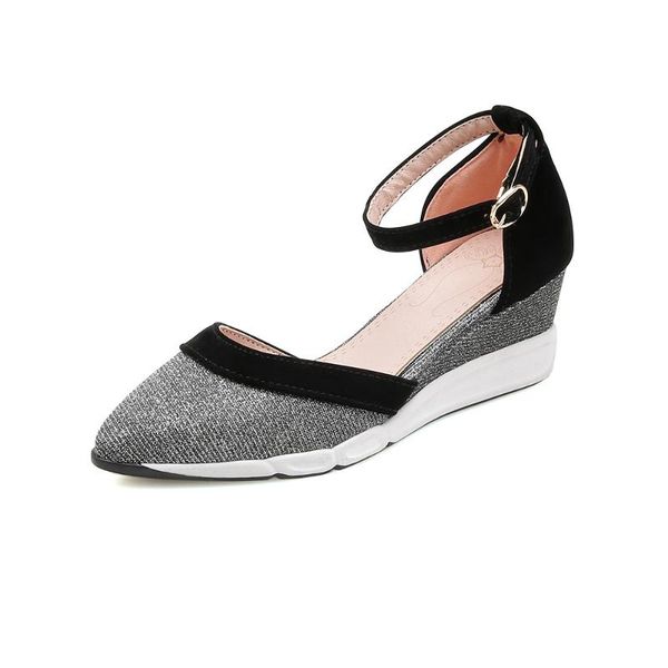 

years of spring and summer shoes stitching buckles with wedge sandals women fashion pointed in baotou, 18512, Black