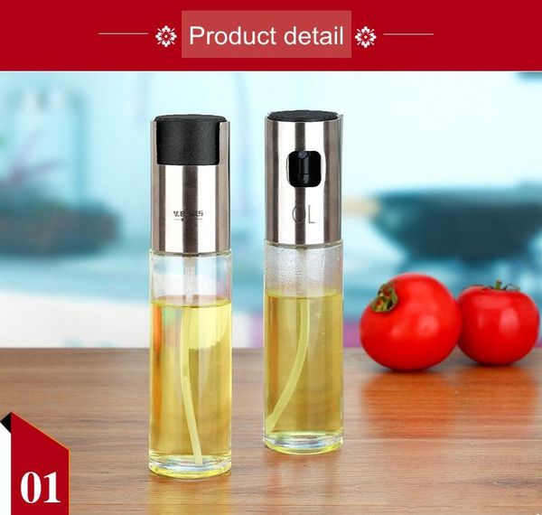 Spruzzatore per olio in vetro Pompa per oliva Spruzzatore per bottiglia di olio spray in acciaio inossidabile argento Can Jar Pot Tool Can Pot Spruzzatore per olio