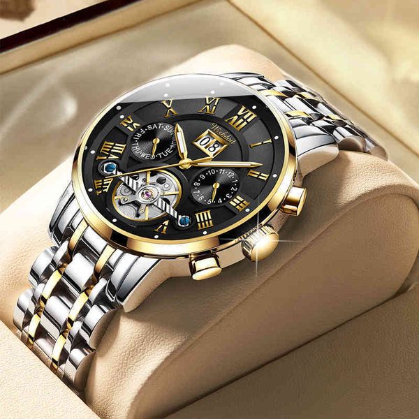 

dit 2021 men watches brand luxury automatic mechanical waterproof all-steel company male relogio, Slivery;brown